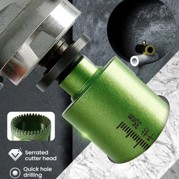 Green tile hole saw drill bit with serrated diamond cutting edge