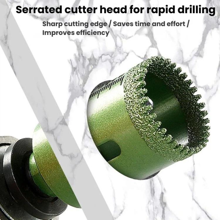 Green circular tile hole saw bit with serrated diamond rim for fast drilling