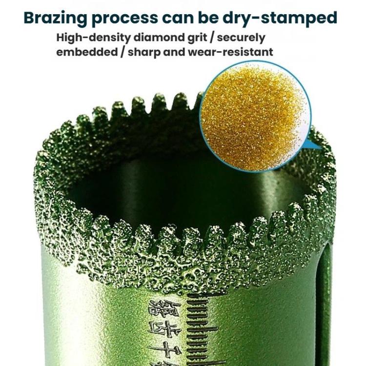 Green serrated tile hole saw bit showing diamond grit cutting surface