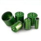 Set of green tile hole saw drill bits with serrated diamond cutting rims