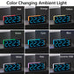 Digital alarm clock with RGB ambient light, showing multiple colors from red to pink.