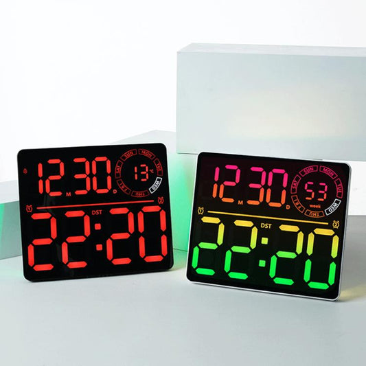 Large LED Digital Wall Clock With RGB Color Changing Digits, Dual Alarm, Timer For Gym Office Home Decor