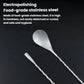 Polished stainless steel stirrer spoon with twisted handle and teardrop bowl
