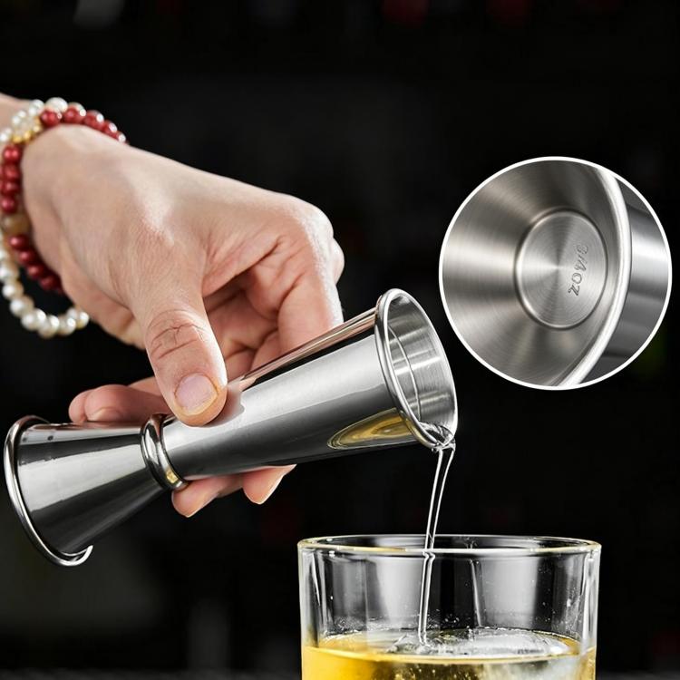 Stainless steel dual-ended jigger measuring cup with 1oz and 2oz markings