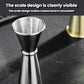 Stainless steel jigger with embossed ounce measurement lines