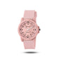 Light pink quartz analog wrist watch with silicone strap and round dial