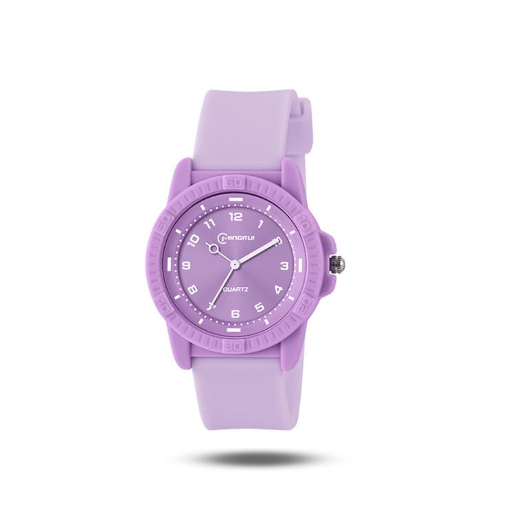 Lavender purple quartz analog wrist watch with silicone strap and round dial