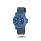 Blue quartz analog wrist watch with silicone strap and round dial