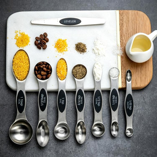 LsCook 8-Piece Set Magnetic Stainless Steel Double-Ended Measuring Spoon With Baking Markings