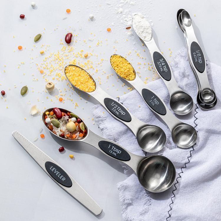 LsCook double-ended stainless steel measuring spoons with baking markings, 8 set