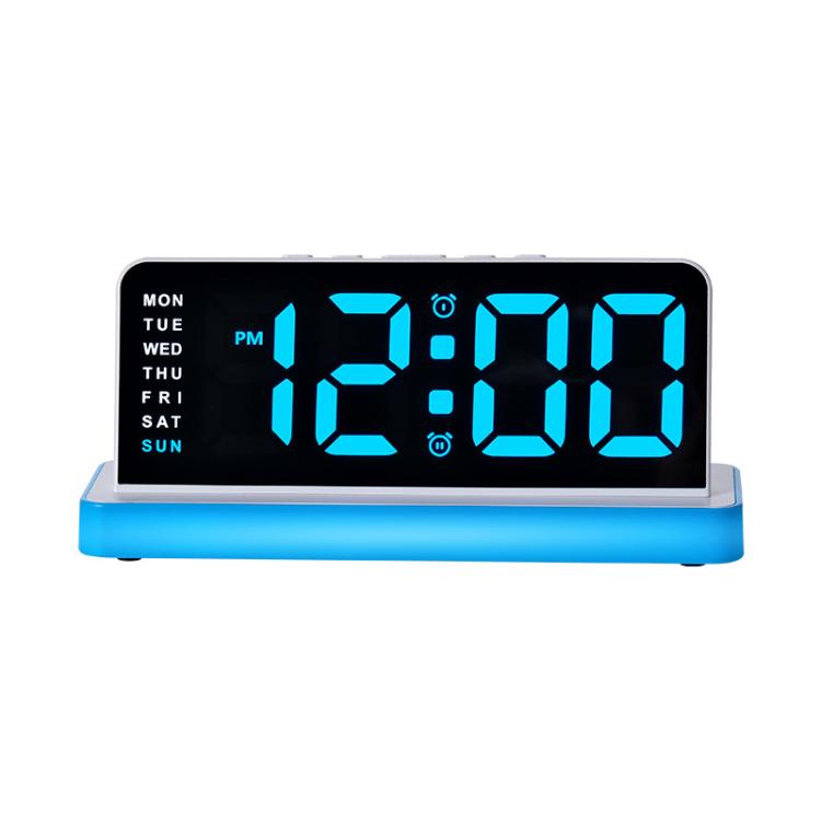 Large Display LED Digital Alarm Clock Mirror Desktop Clock with Atmosphere Night Light, Adjustable Brightness