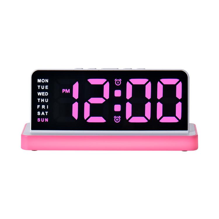Large Display LED Digital Alarm Clock Mirror Desktop Clock with Atmosphere Night Light, Adjustable Brightness