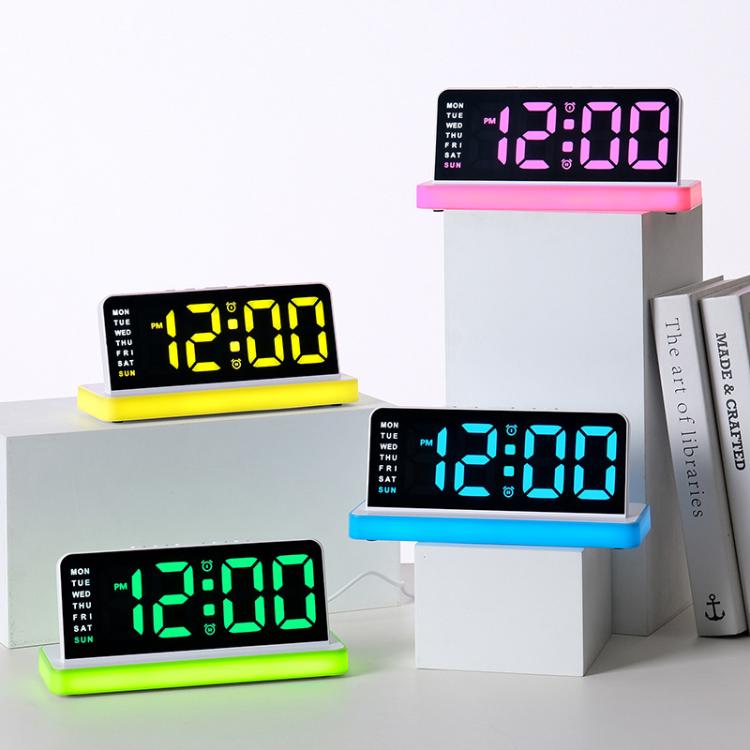 Large Display LED Digital Alarm Clock Mirror Desktop Clock with Atmosphere Night Light, Adjustable Brightness