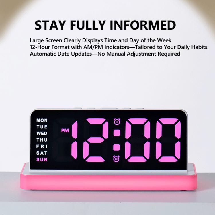 Large Display LED Digital Alarm Clock Mirror Desktop Clock with Atmosphere Night Light, Adjustable Brightness