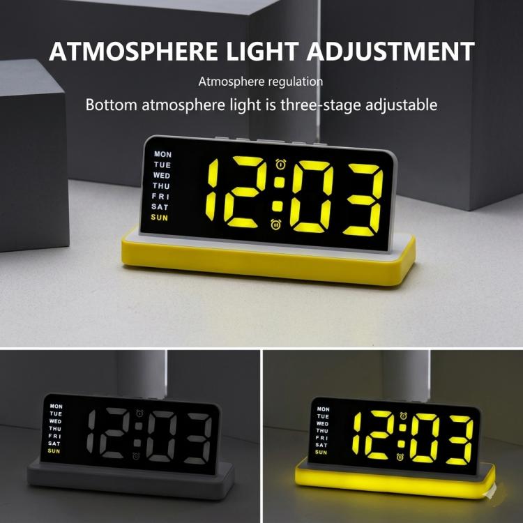Large Display LED Digital Alarm Clock Mirror Desktop Clock with Atmosphere Night Light, Adjustable Brightness