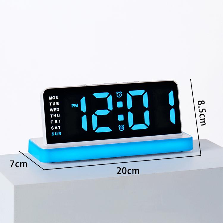 Large Display LED Digital Alarm Clock Mirror Desktop Clock with Atmosphere Night Light, Adjustable Brightness