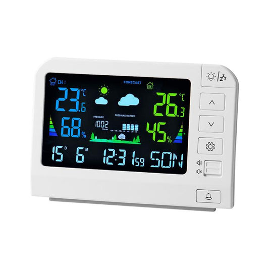 Wireless Color Weather Station Atomic Clock With Outdoor Sensor Digital Indoor Outdoor Thermometer Hygrometer, 767 White, 777 White