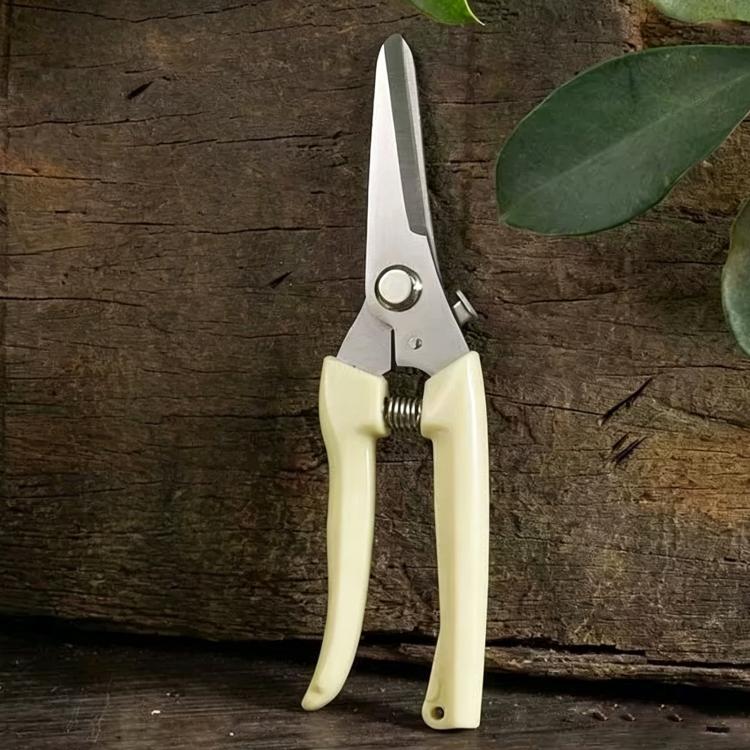 Ivory-handled stainless steel pruning shears with straight blades