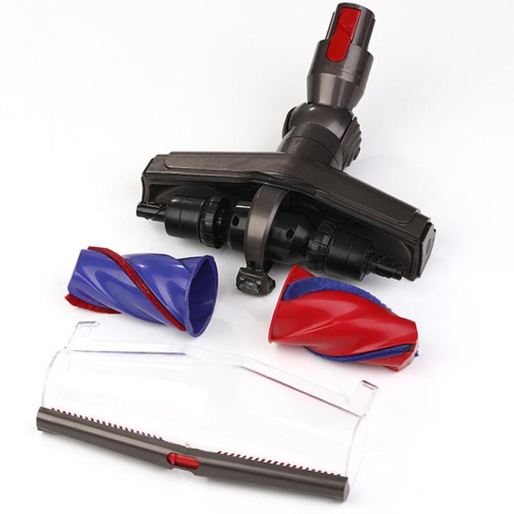 Vacuum floor brush attachment with dual roller covers in red and blue