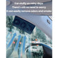 Black solar ventilation fan tilted inside the car windshield area