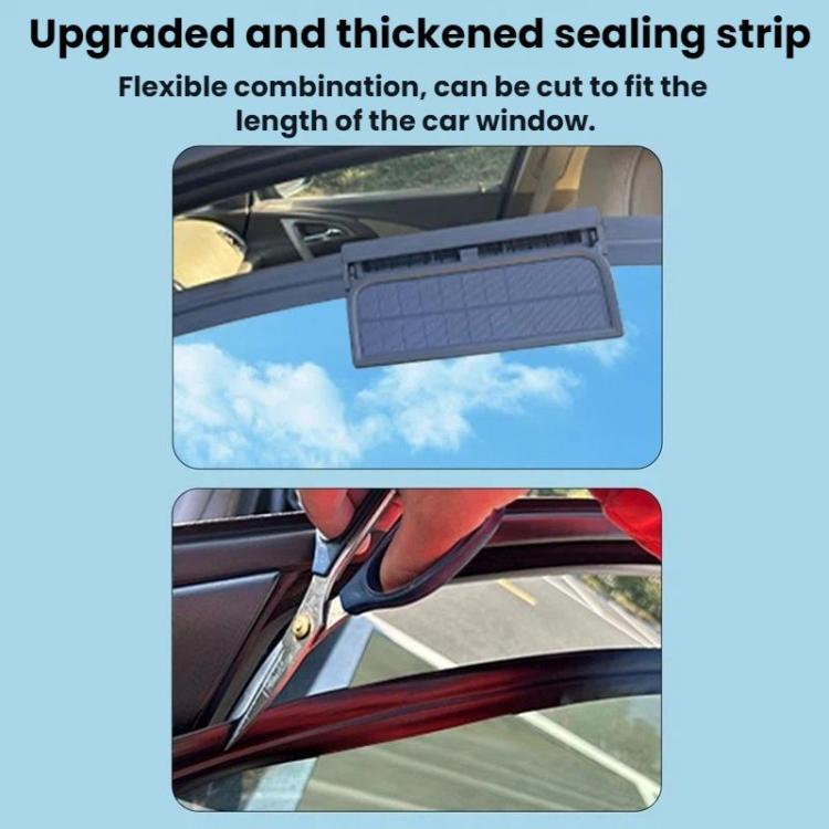 Black solar ventilation fan with flexible sealing strip for car window mounting