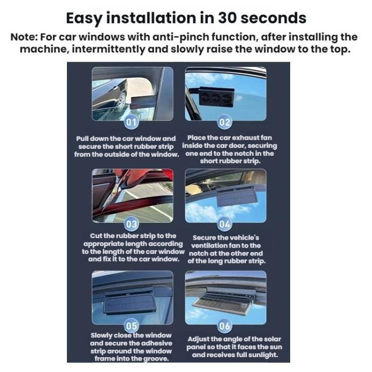 Solar-powered vehicle ventilation fan with window mounting clips