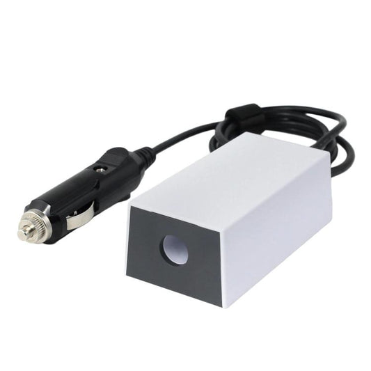 Car inverter power adapter with black cable and silver car plug