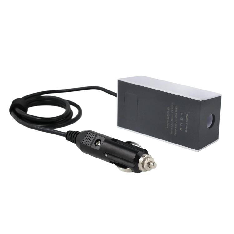 Car inverter power adapter with white-and-black casing and car charger plug