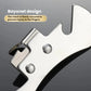Stainless steel bayonet-style can opener with finger-safe notch