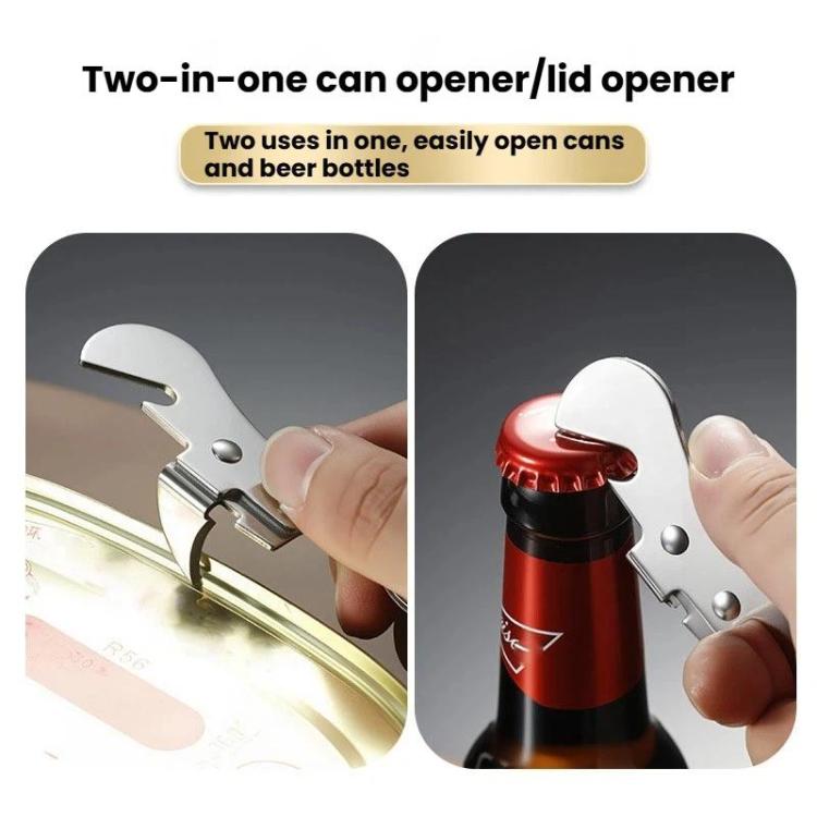 Two-in-one stainless steel can and bottle opener tool