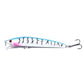 Fishing lure, light blue body with black slash stripes, two treble hooks