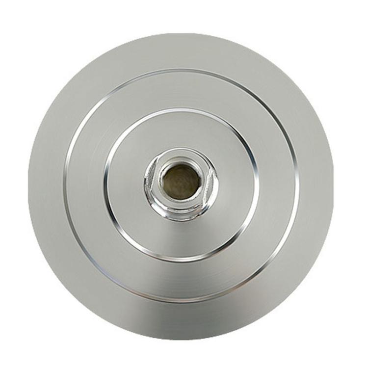 Round aluminum grinding disc face with central threaded hole and outer ring groove