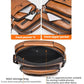 Brown PU leather crossbody bag detail showing front pocket zippers and interior storage
