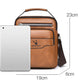 Tan PU leather crossbody bag with two zipper compartments; size 23x19x6 cm