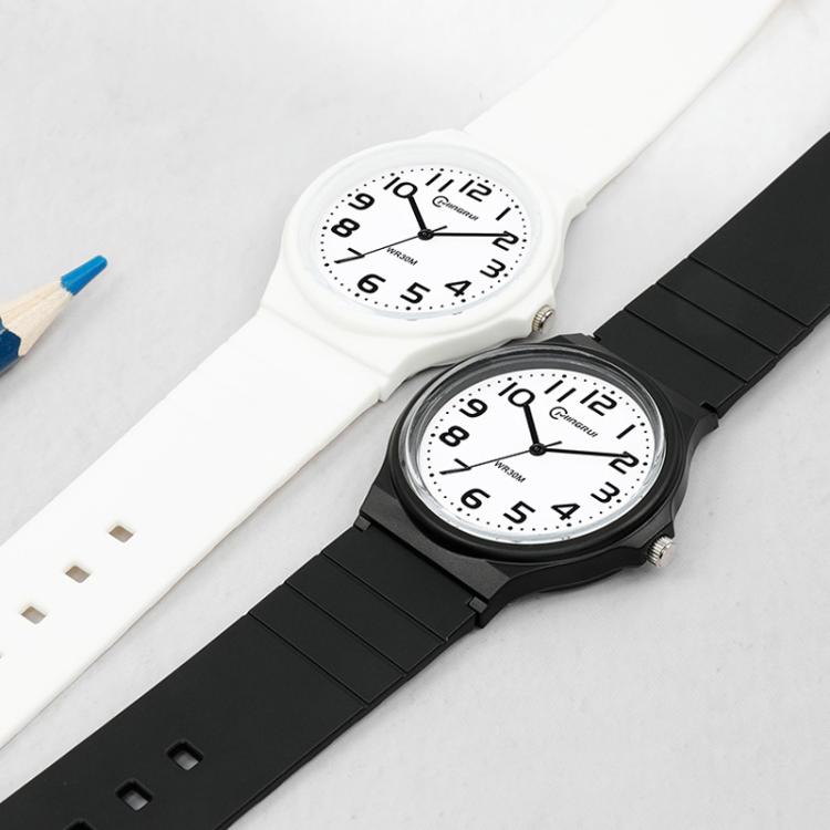 MINGRUI analog wristwatch with white and black faces, black strap, quartz movement