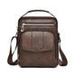 Men's dark-brown leather-look shoulder bag with zip top and front logo flap pocket