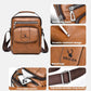 Men's tan shoulder bag with front zip pocket, WEIXIER logo, and adjustable strap buckle