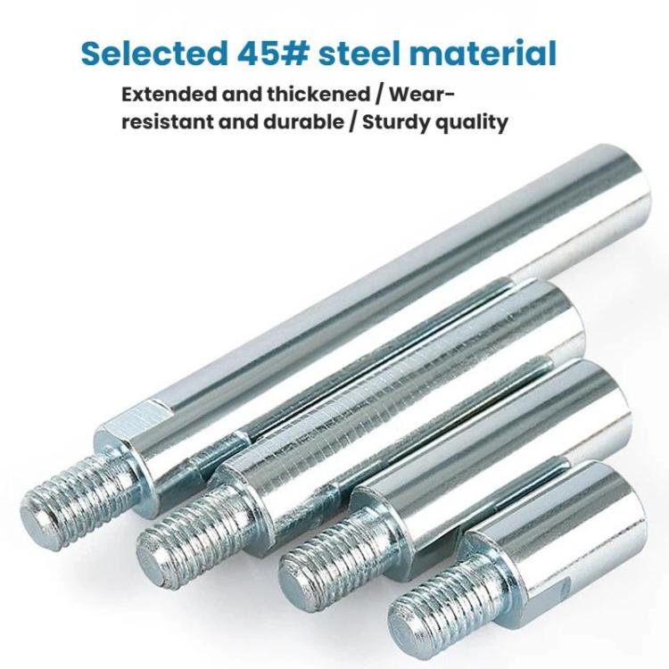 Steel angle grinder extension shafts set with threaded ends
