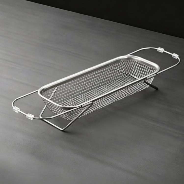 Expandable sink colander strainer, fine mesh stainless steel with adjustable arms