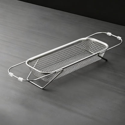 Expandable sink colander strainer, fine mesh stainless steel with adjustable arms
