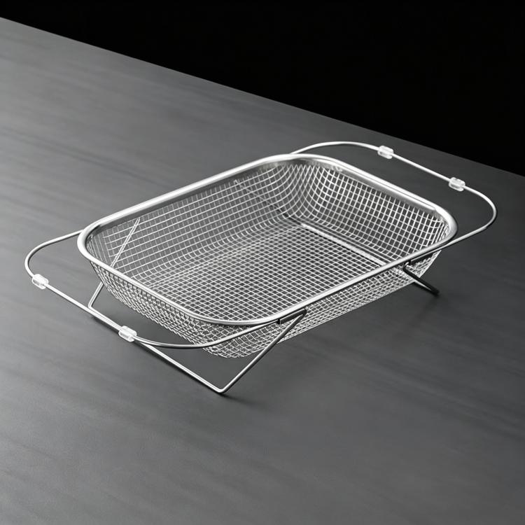 Expandable sink colander strainer, fine mesh basket with curved support arms