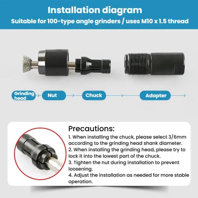 Angular Grinder To Straight Grinder Conversion Head Polisher To Electric Grinder Chuck Adapter, 6mm, 3mm