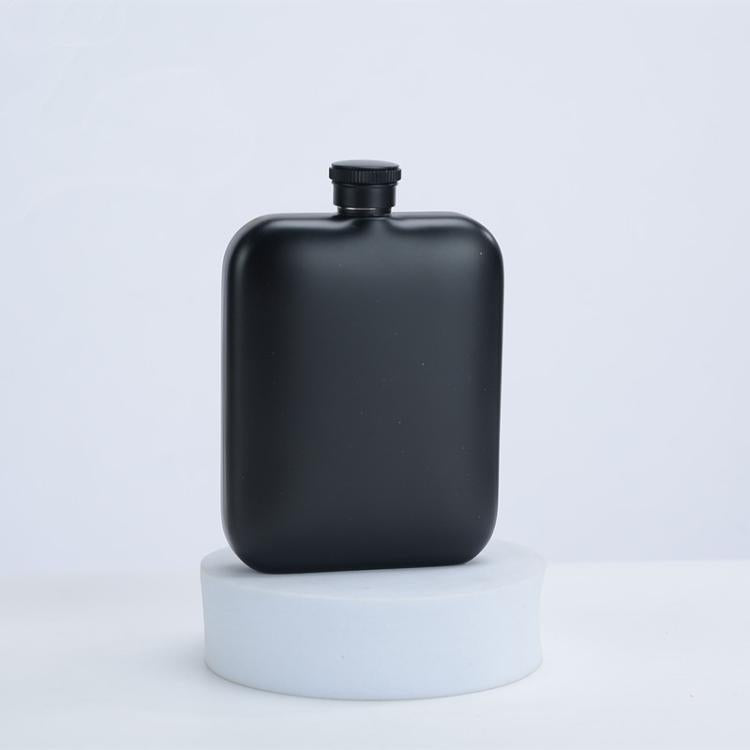 Black stainless steel hip flask with screw cap, leakproof pocket liquor bottle