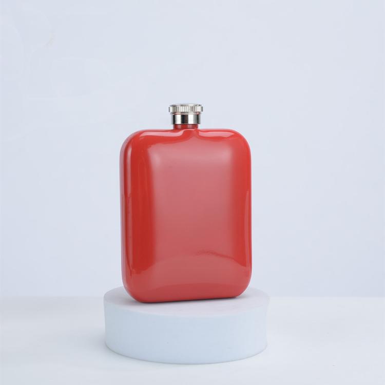 Red stainless steel hip flask with screw cap, leakproof pocket liquor bottle