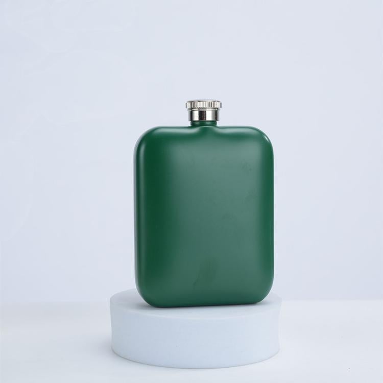 Green stainless steel hip flask with screw cap, leakproof pocket liquor bottle