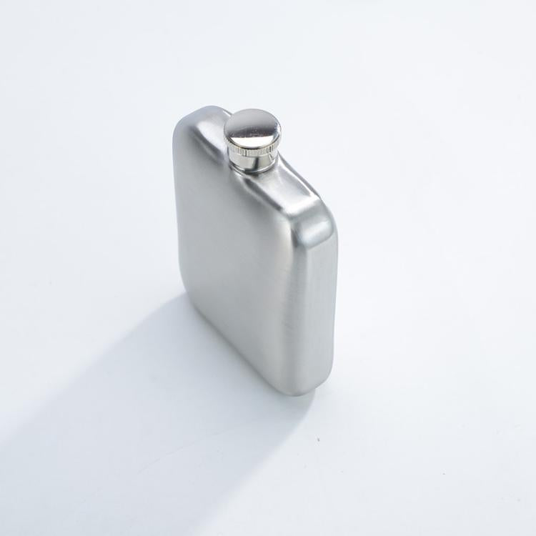 Silver stainless steel hip flask with screw cap, compact pocket liquor bottle