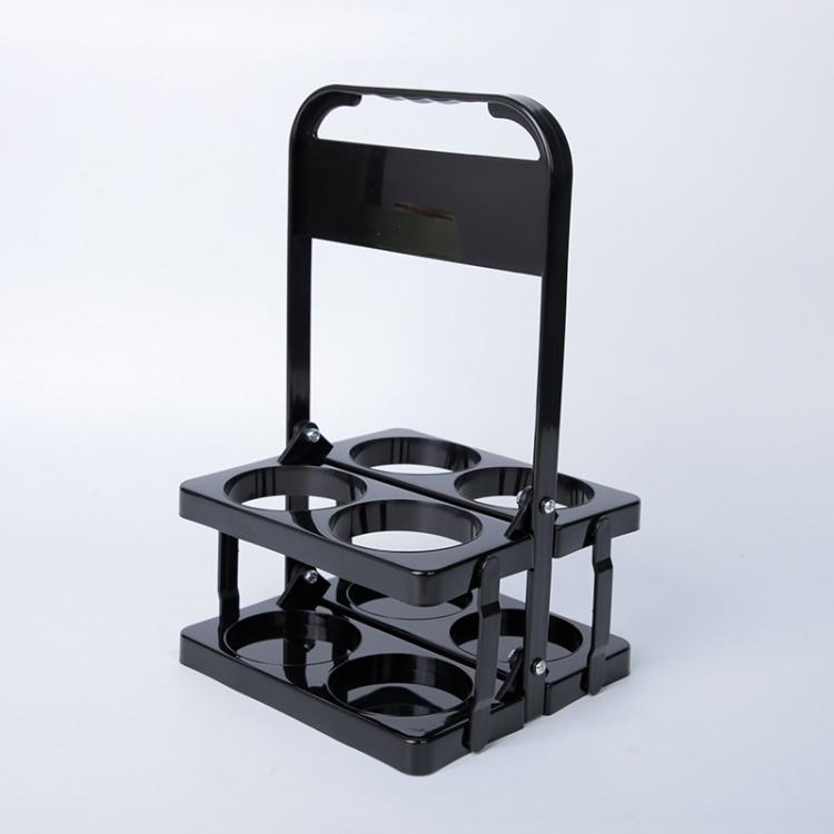 Black 4-hole foldable plastic drink carrier with carry handle