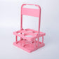 Pink 4-hole foldable plastic drink carrier with carry handle