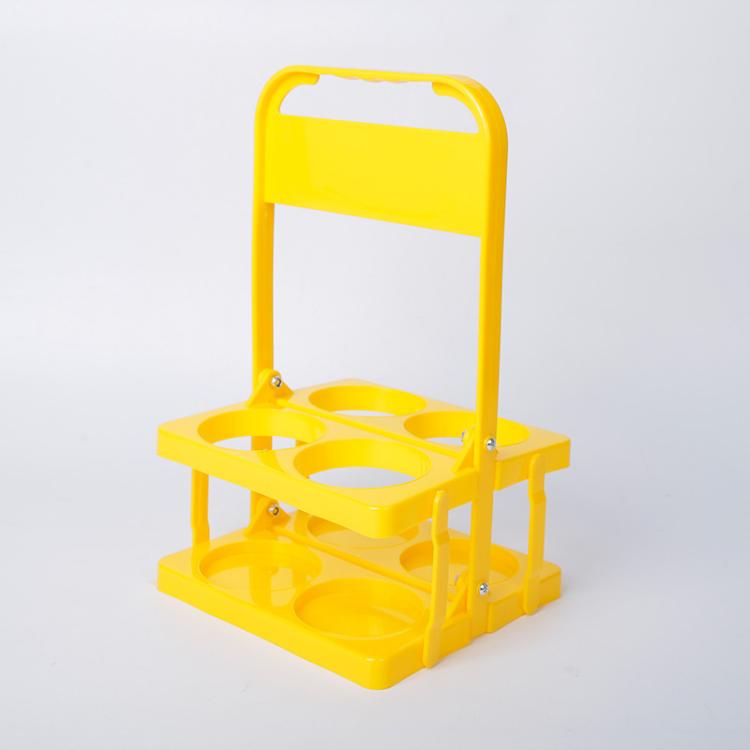 Yellow 4-hole foldable plastic drink carrier with carry handle