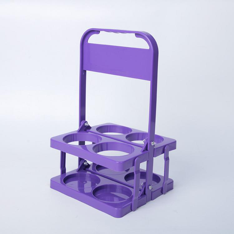 Deep purple 4-hole foldable plastic drink carrier with carry handle